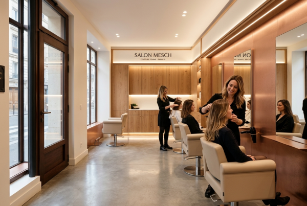 Réalisation d'un balayage lumineux et soin lissant au salon de coiffure MESCH Paris 19eme